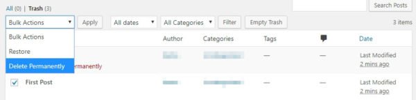 delete permanently 600x145 - 8 mẹo cần làm thương xuyên để bảo trì WordPress website