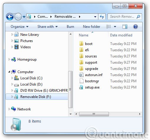 Các tập tin cài đặt Windows trong USB