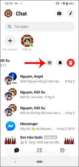 Tùy chọn trên Messenger Android