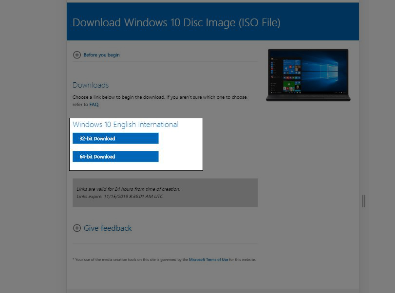 Chọn phiên bản Windows 10 32 bit hoặc Windows 10 64 bit