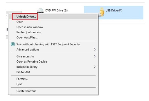 Nhấp vào Unlock Drive