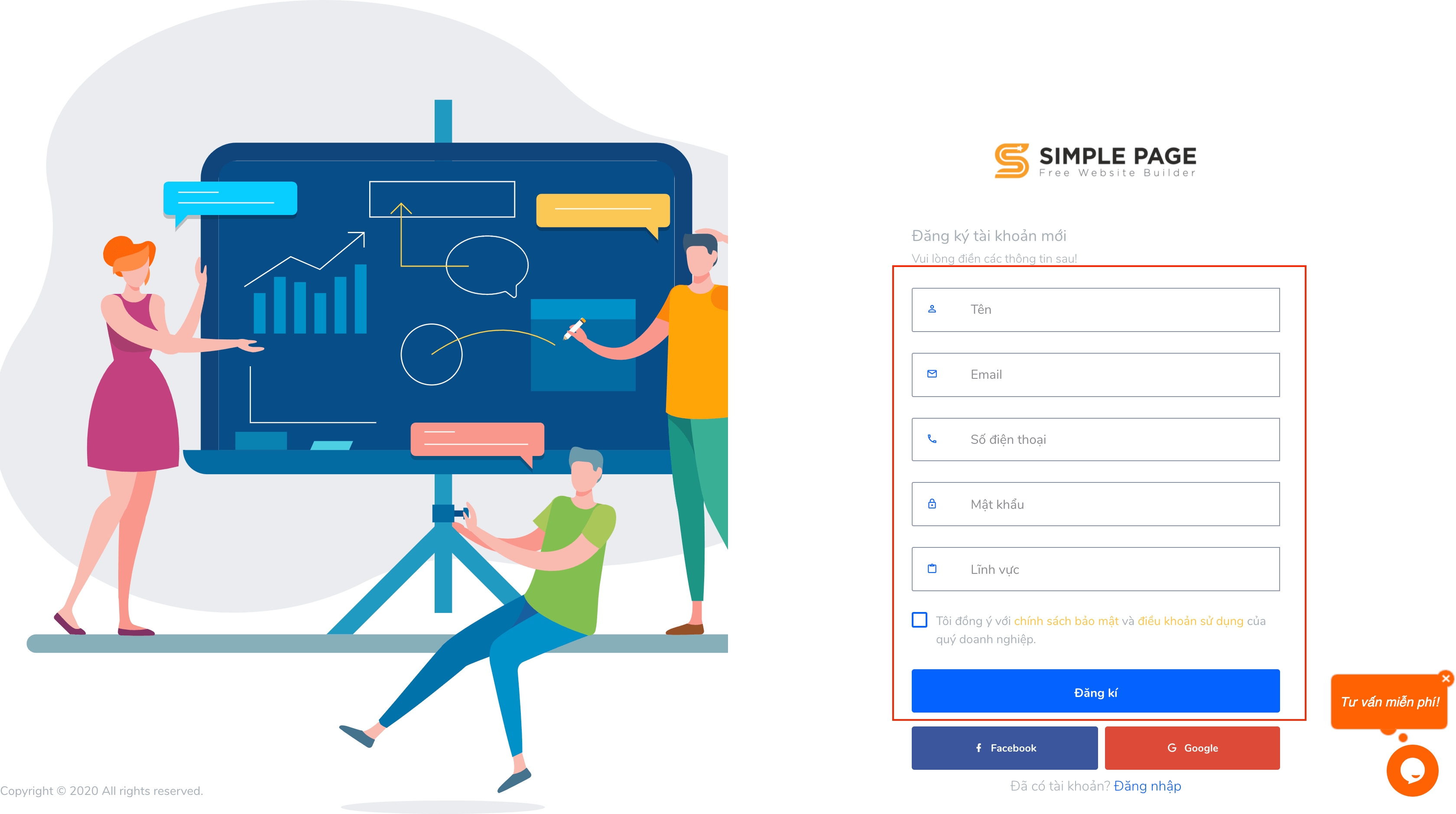 Đăng ký tài khoản Simple Page