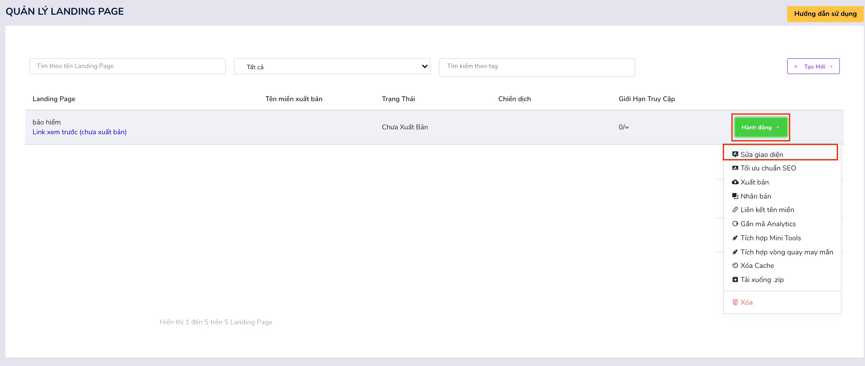 Đăng ký chọn mẫu tài khoản Simple Page