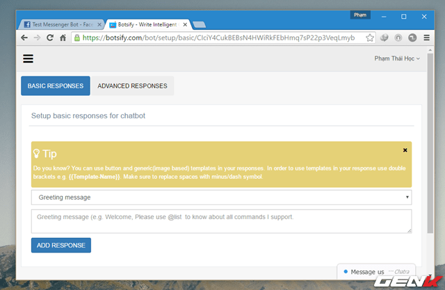 tạo chatbot cho facebook cá nhân
