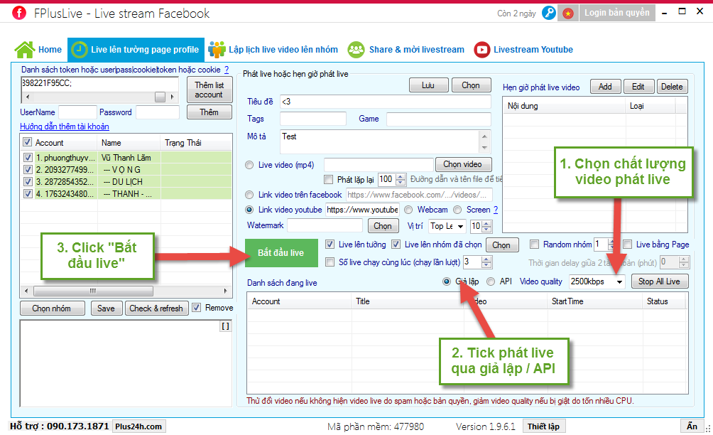 Phát livestream từ video (mp4) lên nhiều tường, page, nhóm facebook