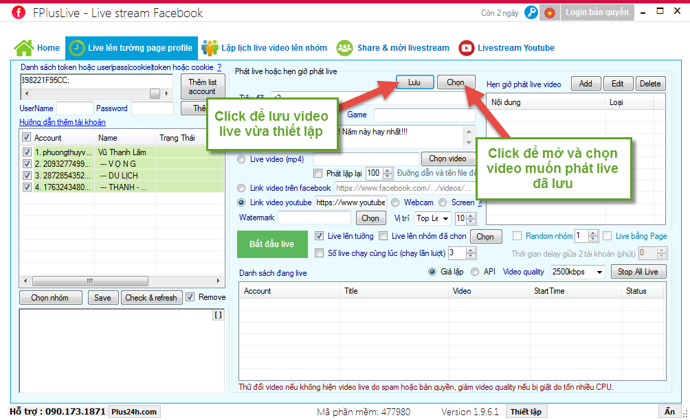Phát livestream từ video (mp4) lên nhiều tường, page, nhóm facebook