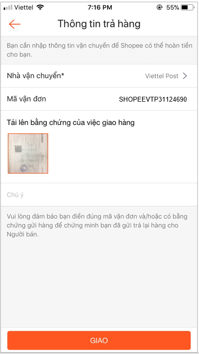Hướng dẫn đổi trả hàng Shopee đăng tải hình ảnh hóa đơn