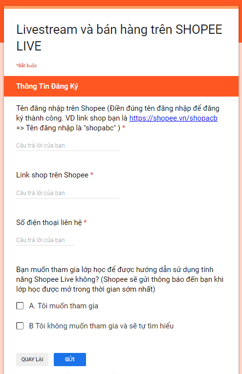 Form đăng ký shopee live Form đăng ký shopee live