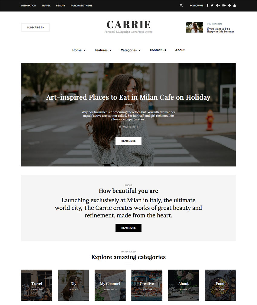 Carrie Personal WordPress Blog Theme Design
