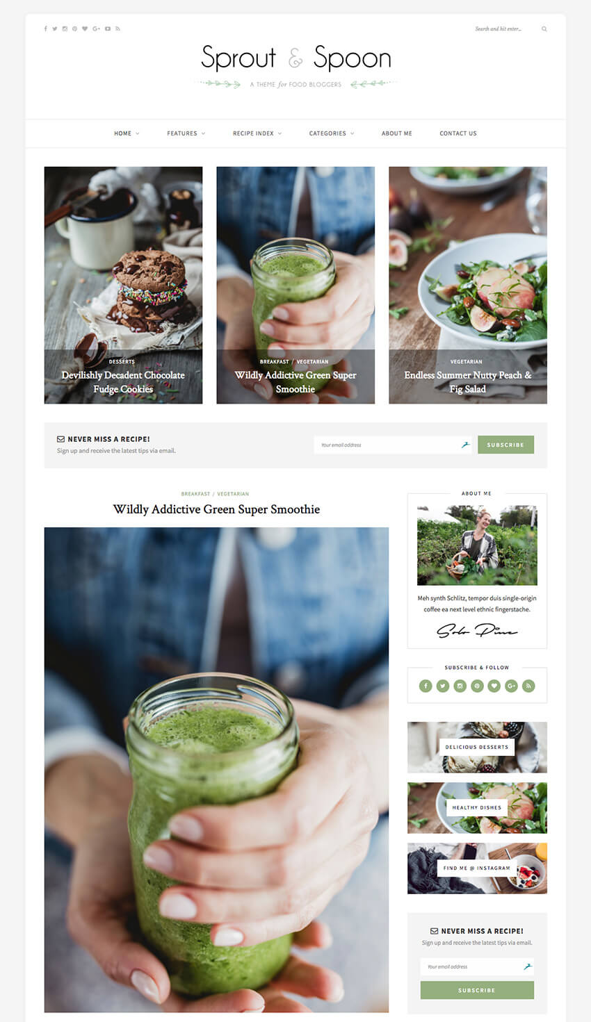 Sprout and Spoon Personal WordPress Food Blog Theme