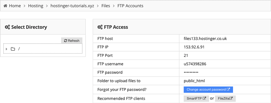 Thông tin đăng nhập FTP
