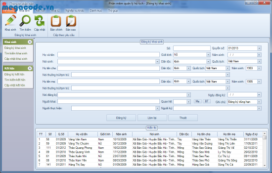 Phần mềm quản lý Hộ Tịch HN2Tsoft