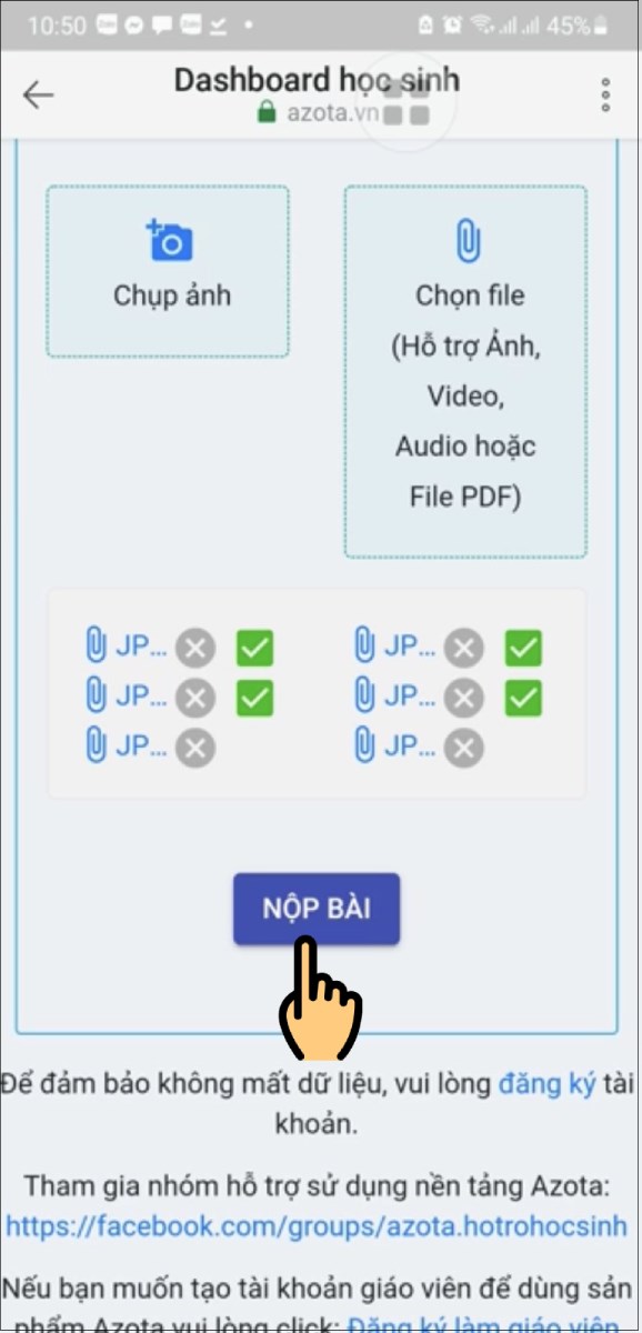 Nộp bài phần mềm azota