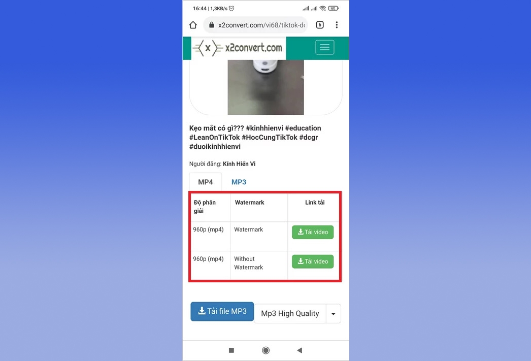 download video TikTok không logo hoặc có waternark với x2convert.com