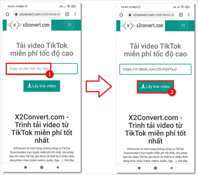Tải video TikTok không logo với x2convert.com