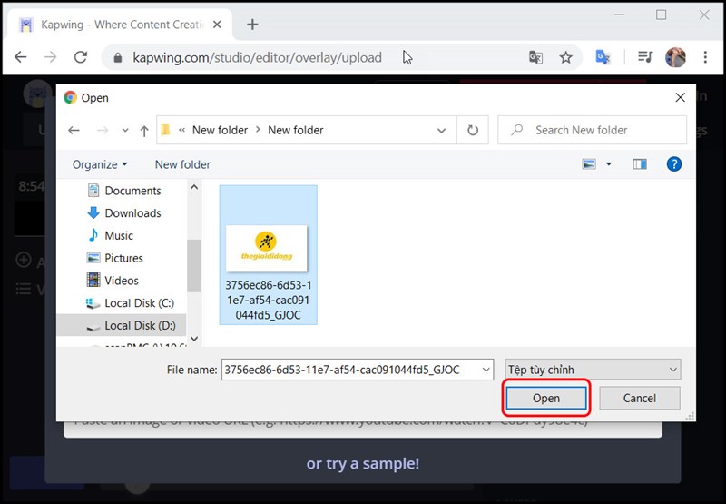 Chọn logo để tải lên Kapwing
