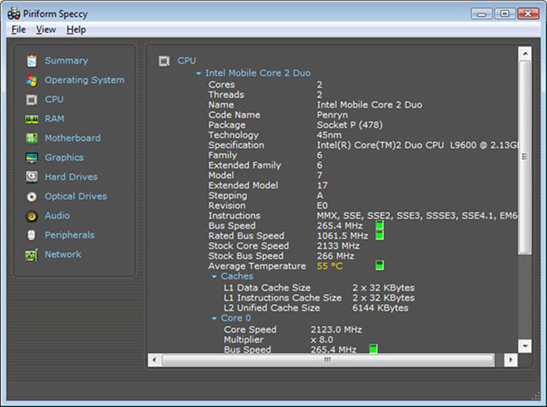 Speccy phần mềm xem nhiệt độ laptop