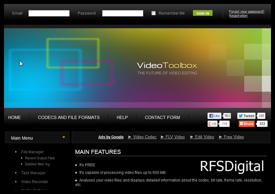 Website chỉnh sửa video online: Video Toolbox