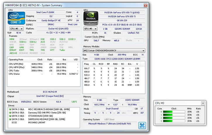 phần mềm kiểm tra và đo nhiệt độ CPU HWiNFO64