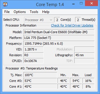 phần mềm kiểm tra và đo nhiệt độ CPU Core Temp